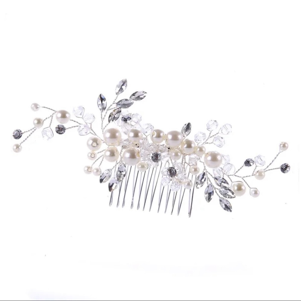 FORMAL, WEDDING CRYSTAL AND PEARLS COMB HEADPIECE, VINE VEIL ACCESSORY BRIDE-NEW - Picture 3 of 4